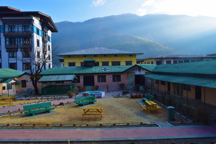 A new, modern hospital and outpatient health center in Thimphu, Bhutan.