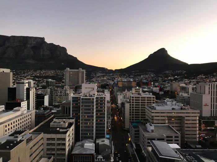  Buildings and the mountains of Cape Town, South Africa, at dawn. 