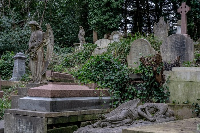 The memorials at Highgate Cemetery, London