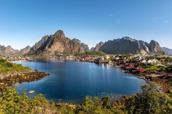 A small harbor in the summer in Reine, Lofoten, Norway