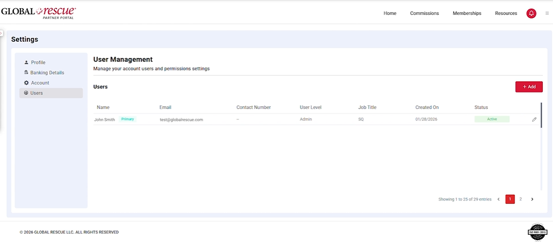 Partner Portal User Management screen